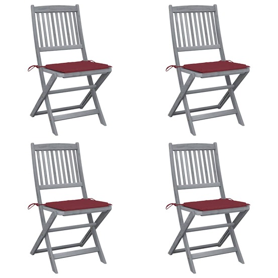 Chaises pliables d'extérieur lot de 4 et coussins bois d'acacia
