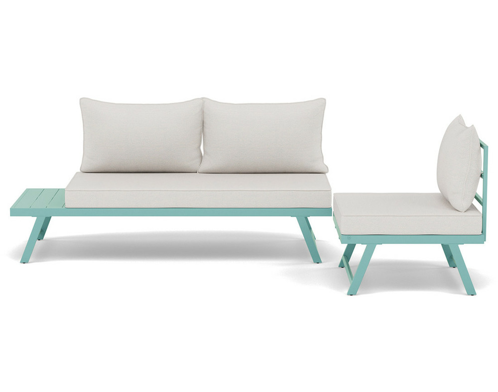 Isadora - salon de jardin 3 places - modulable - vert avec coussins beiges