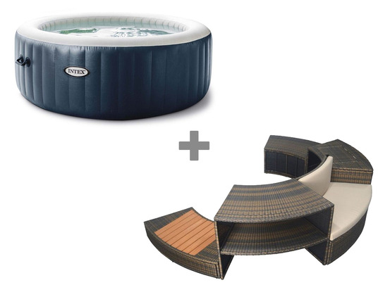 Pack spa gonflable purespa blue navy rond bulles 6 places + ensemble mobilier