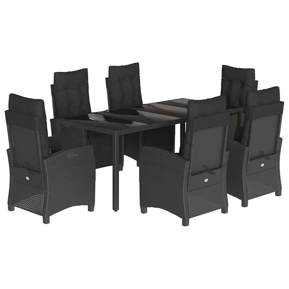 Ensemble à manger de jardin coussins 7pcs noir résine tressée