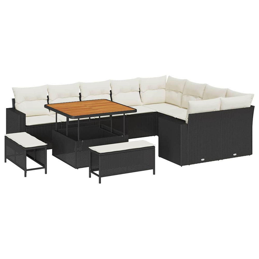 Ensemble de canapé de jardin avec coussin 12 pcs noir et crème