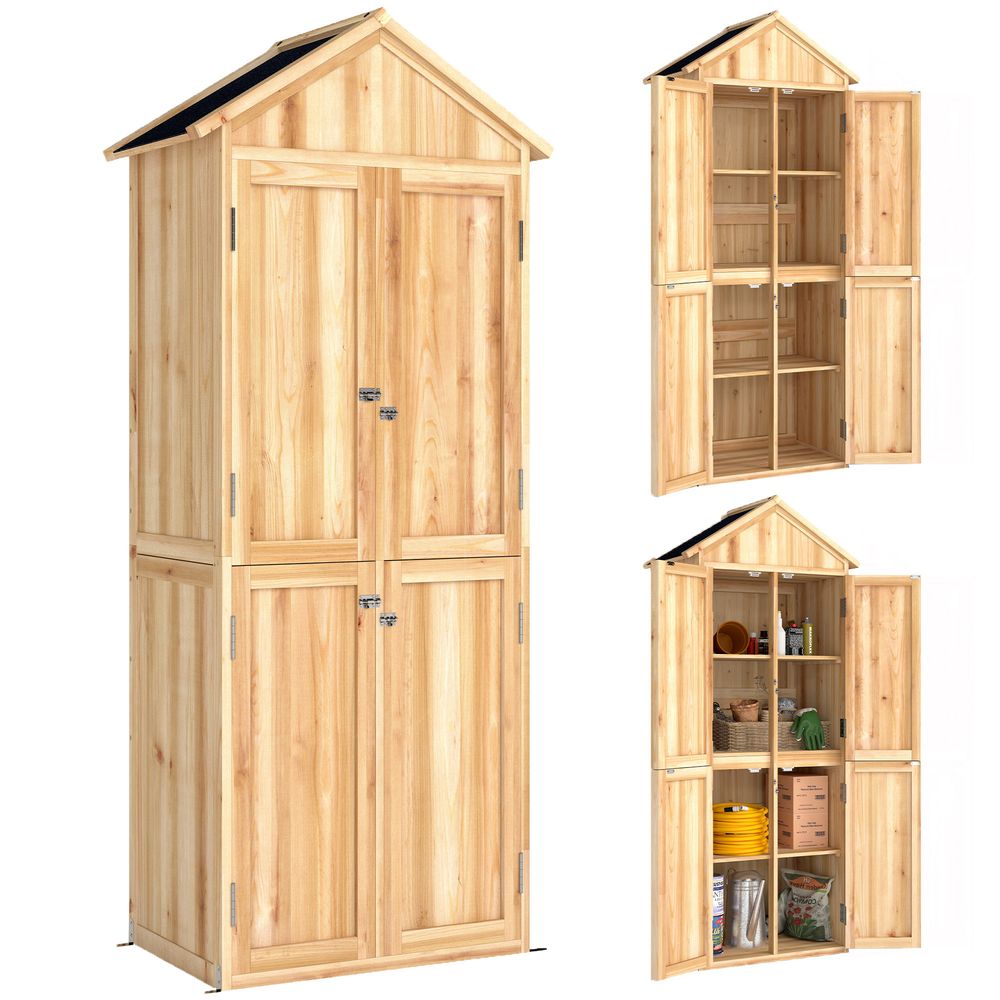 Armoire de jardin bois de sapin 82 x 50 x 190 cm à 4 portes et étagères amovibles - comfortxl outdoor living