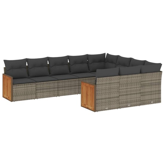 Salon de jardin avec coussins 10 pcs gris résine tressée