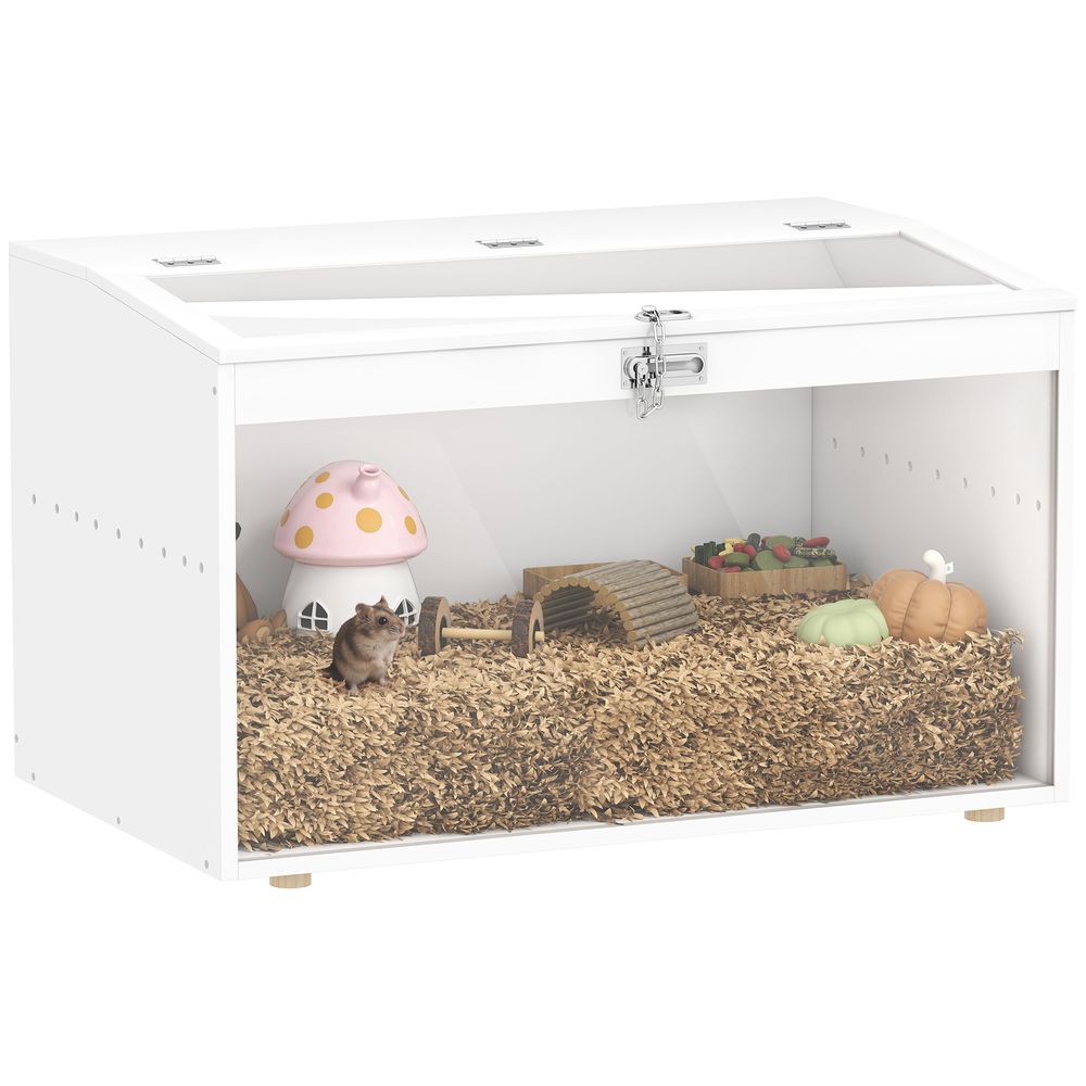 Cage hamster mdf acrylique petits rongeurs toit ouvrant aération 80x50x50cm blanc