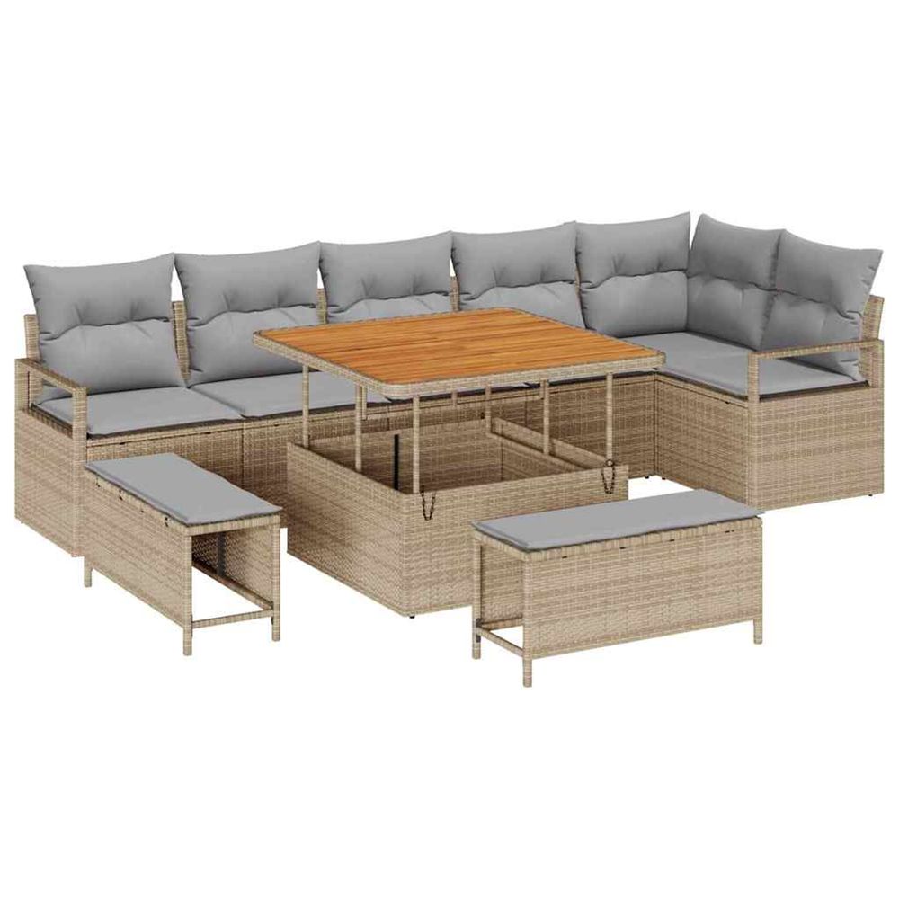 Ensemble de canapé de jardin 9 pc beige poly rotin
