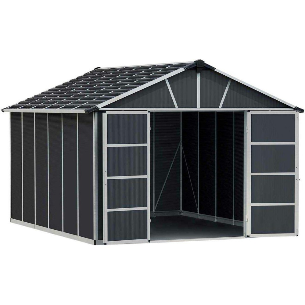 Abri de jardin en aluminium et polycarbonate gris avec plancher yukon 13. 1m²