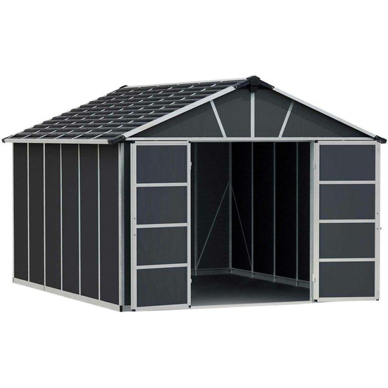 Abri de jardin en aluminium et polycarbonate gris avec plancher yukon 13.1m²
