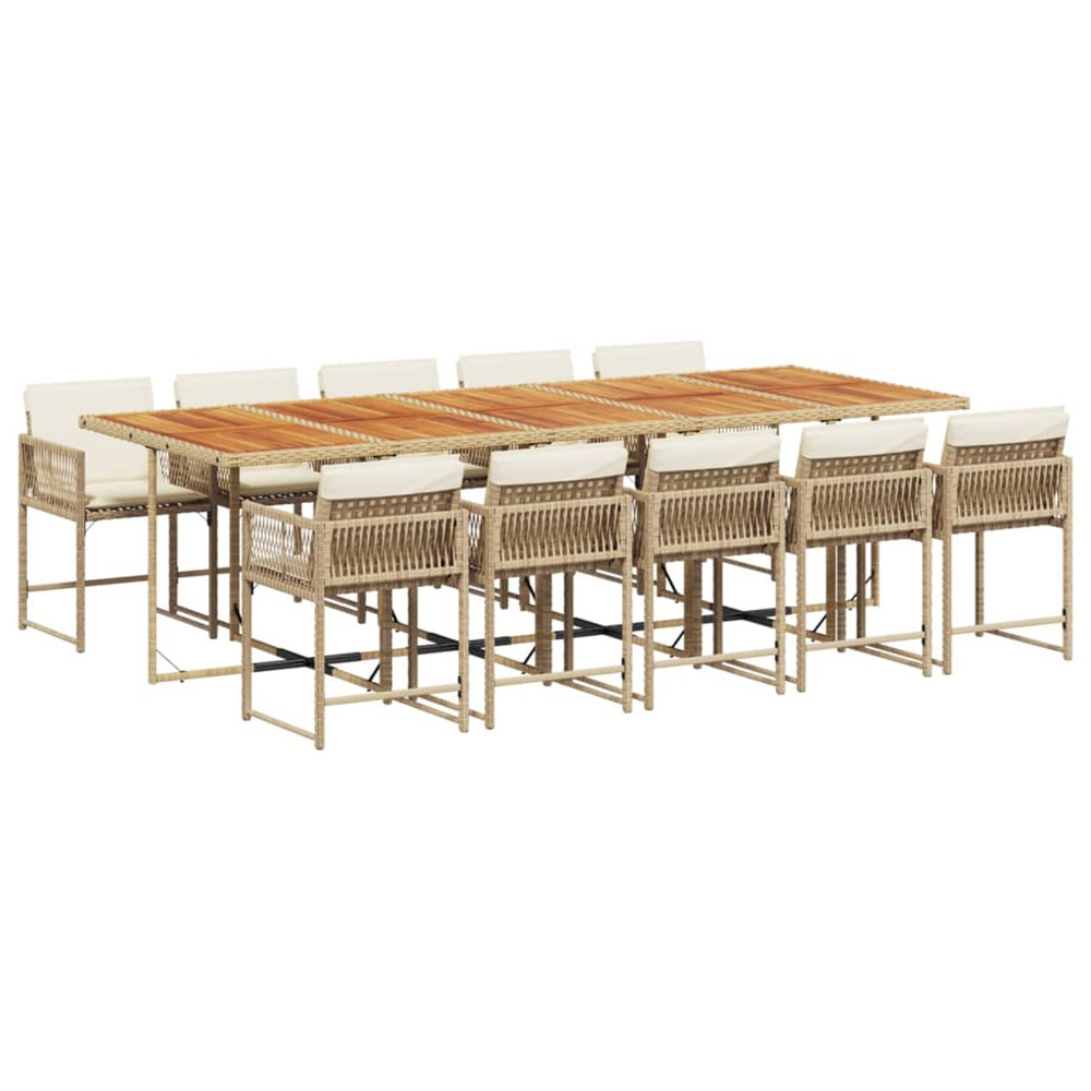 Ensemble à manger de jardin et coussins 11 pcs beige poly rotin