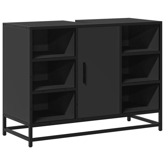 Armoire lavabo de salle de bain noir 80x33x60cm bois ingénierie