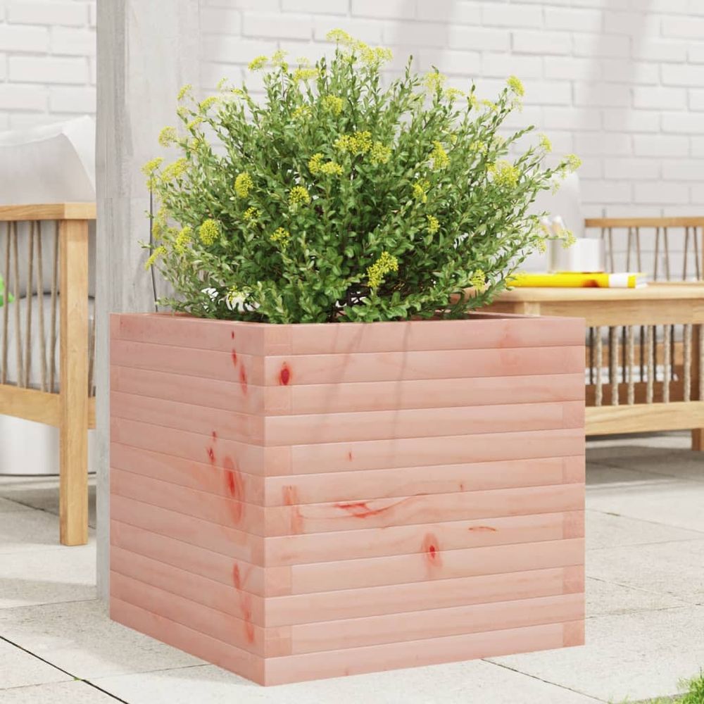 Jardinière carrée 50cm bois douglas massif pour jardin terrasse balcon