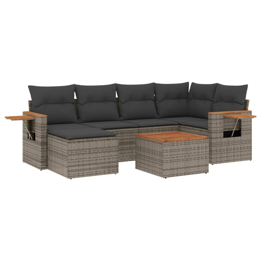 Salon de jardin avec coussins 7 pcs gris résine tressée