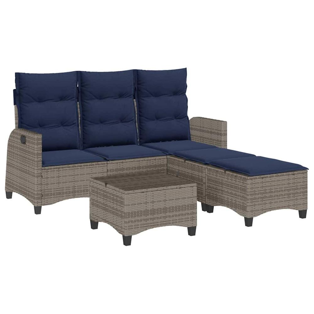 Salon de jardin 3 pcs avec coussins forme l gris résine tressée
