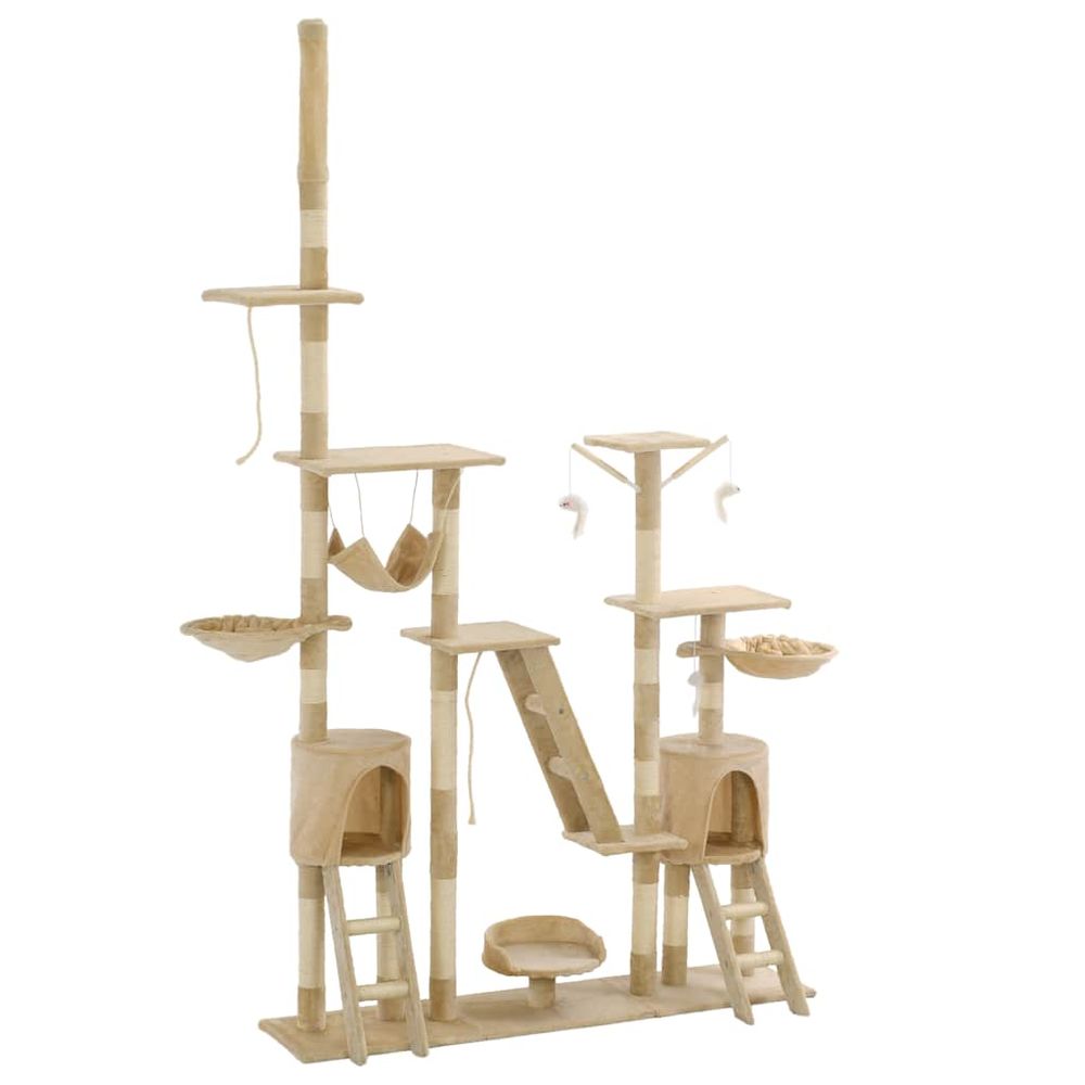 Arbre à chat géant 230-250 cm plafond avec niches et hamac beige