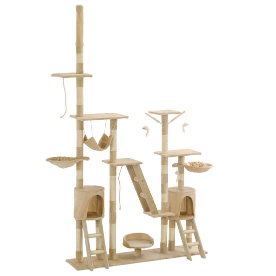 Arbre à chat géant 230-250 cm plafond avec niches et hamac beige