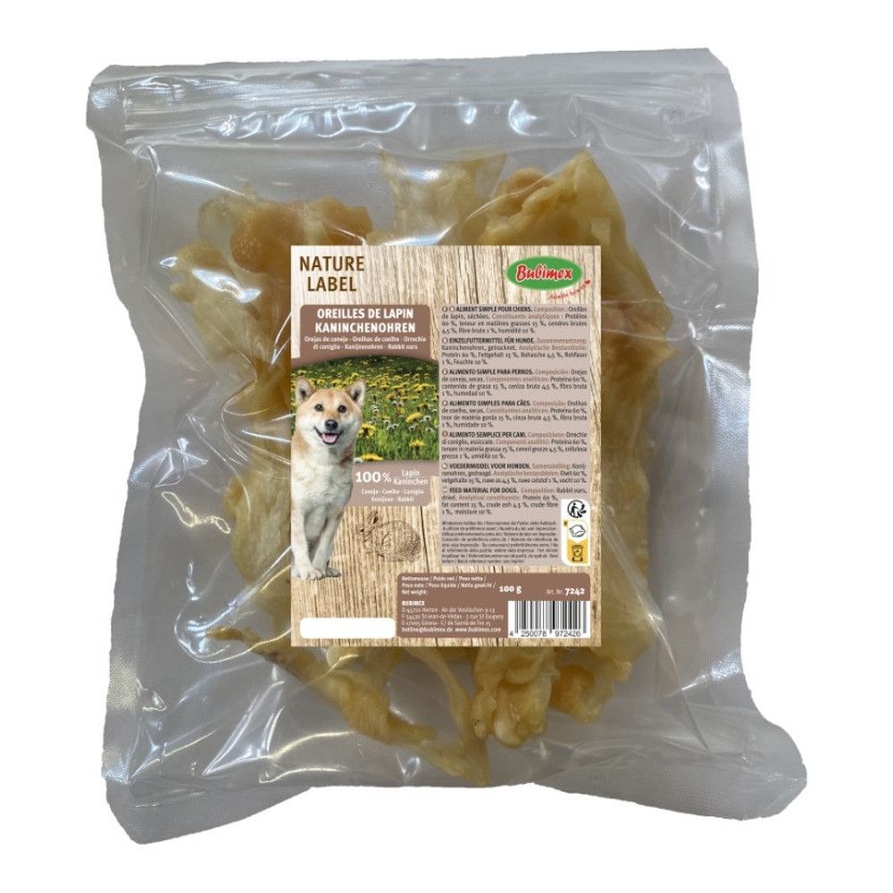 Oreilles de lapin sans poils à mâcher pour chien bubimex - 100 g
