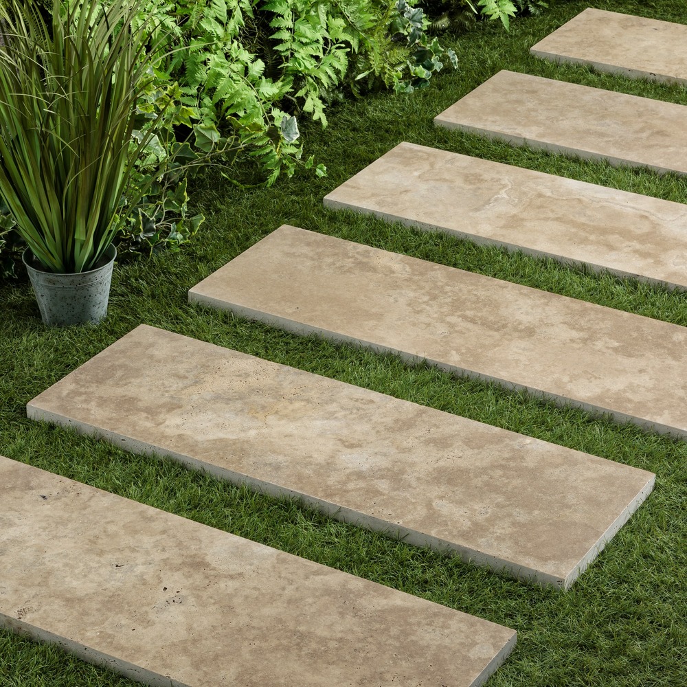 Pas japonais rectangle travertin beige nuancé 100x33x3 cm (à l'unité) - ro'ma nature