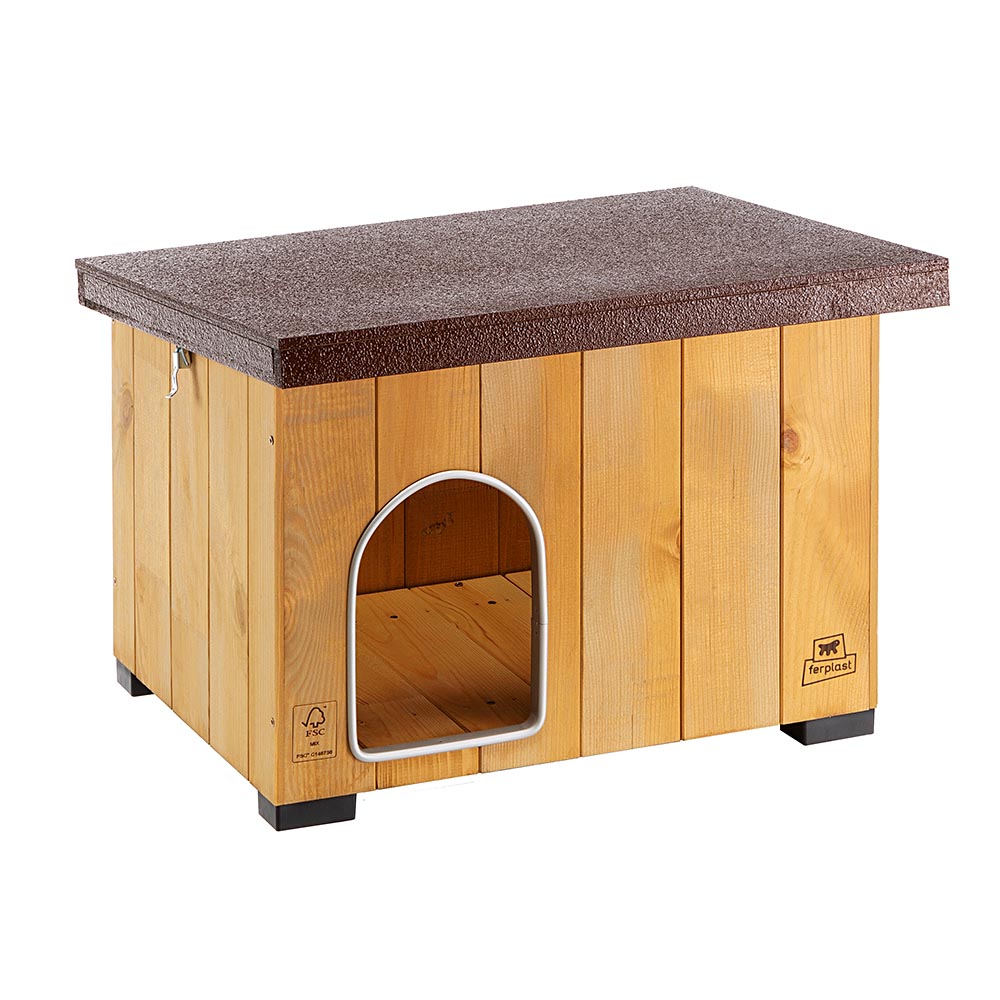 Ferplast niche pour chiens maisonnette baita 50 en bois fsc, pieds isolants en plastique, porte anti-morsures en aluminium, toit