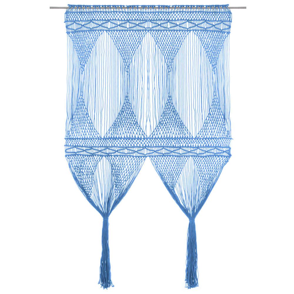 Rideau en macramé bleu 140x240 cm coton