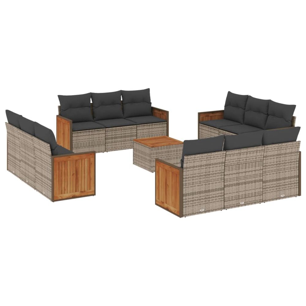 Salon de jardin avec coussins 13 pcs gris résine tressée