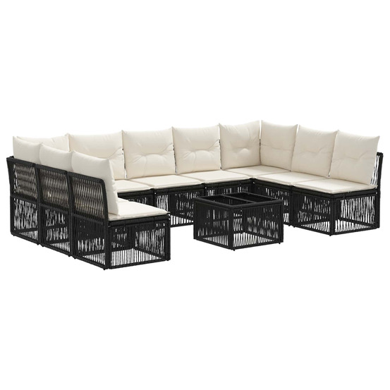 Ensemble de canapé de jardin 10 pcs noir polyrotin