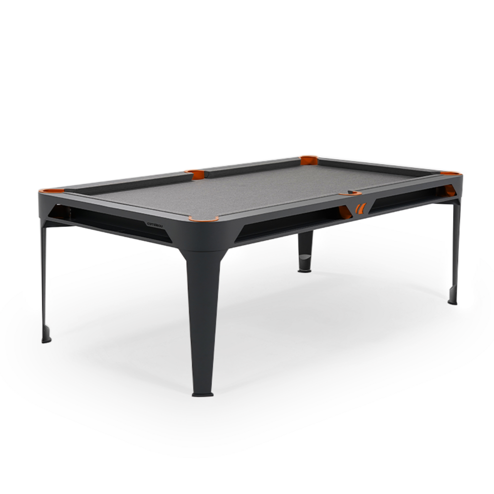 Billard d'extérieur convertible hyphen outdoor noir / tapis gris clair / réceptacles : terra cotta