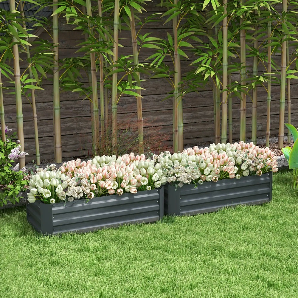 Lot de 2 carré potager de jardin dim. 100l x 50l x 30h cm - tôle d'acier ondulée gris