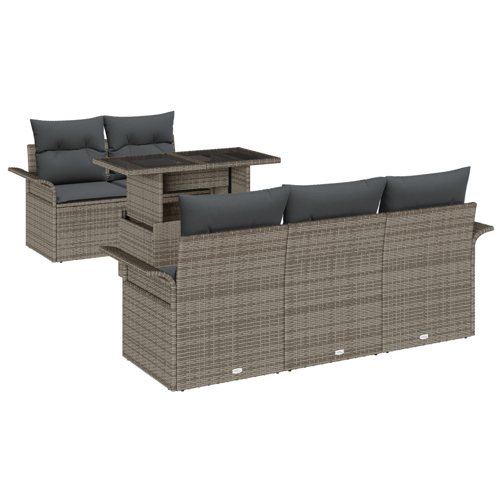 Ensemble canapé jardin 6 pièces avec coussins gris rattan poly