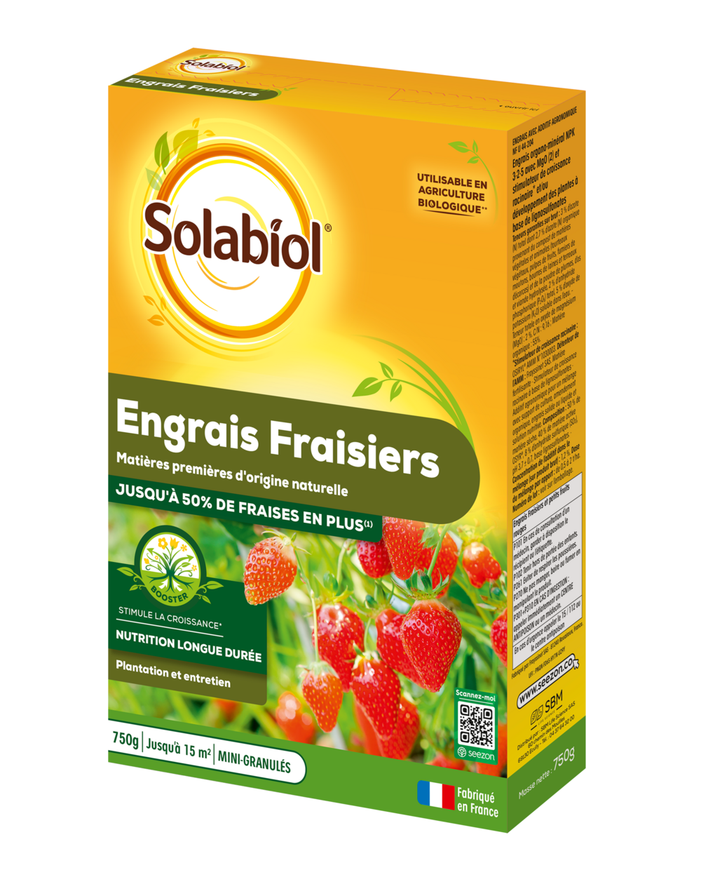 Solabiol engrais fraisiers & petits fruits - 750g - jusqu'à 15m² - stimulateur de croissance - nutrition longue durée