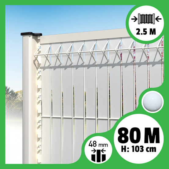 Kit 80m occultation lattes aluminium pour panneau rigide maille 55 - h 1m03 x 2m50 blanc