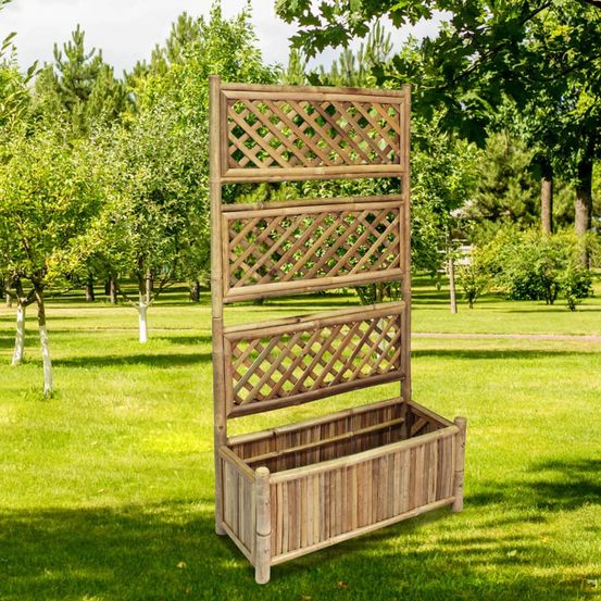 Bac à fleurs avec treillis en bambou pour balcon et terrasse 70 cm