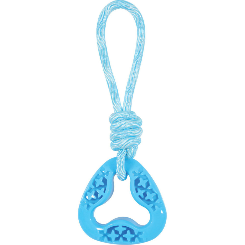 Anneau triangle en tpr et corde longueur total 24.5 cm, bleu jeux pour chie