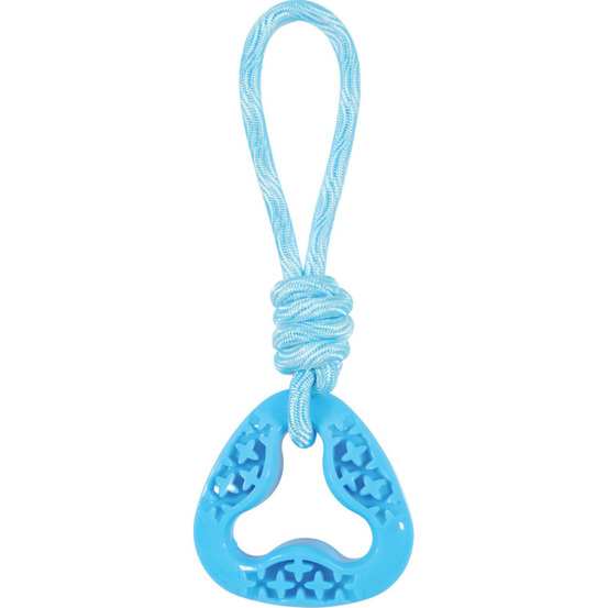 Anneau triangle en tpr et corde longueur total 24.5 cm, bleu jeux pour chie