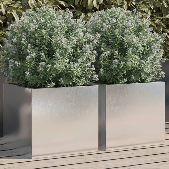 Paire de jardinières basses acier inoxydable brillant anti-rouille pour style contemporain argent 32x30x29cm