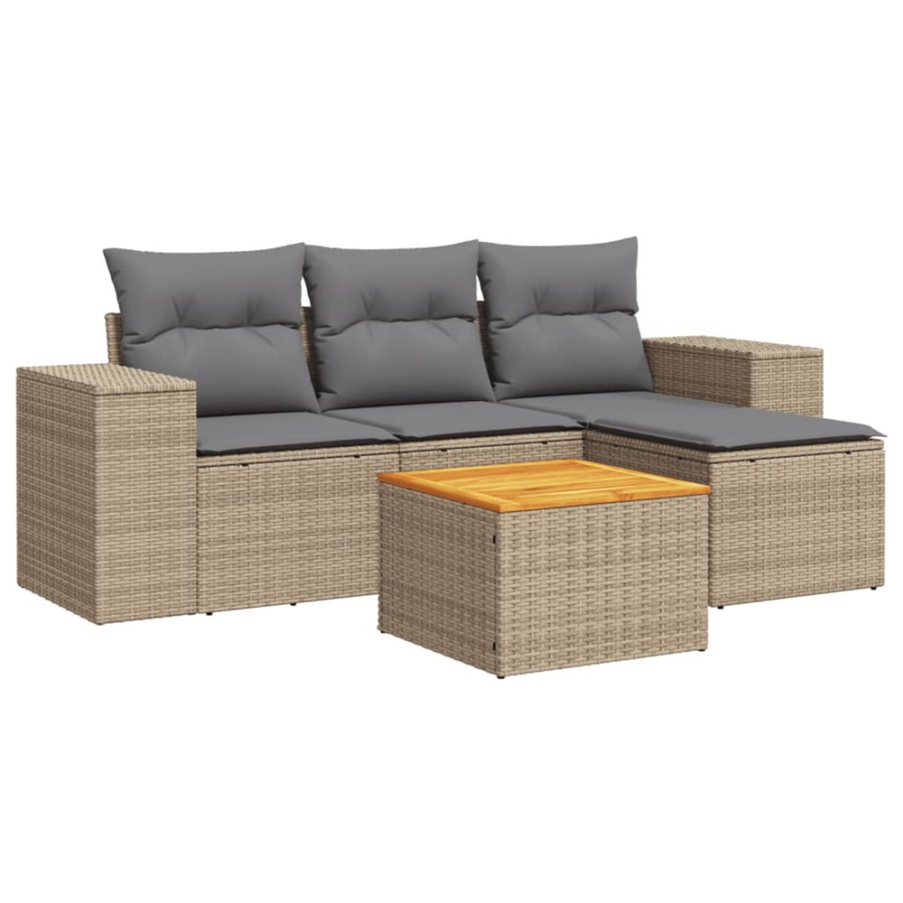 Salon de jardin avec coussins 5 pcs beige résine tressée