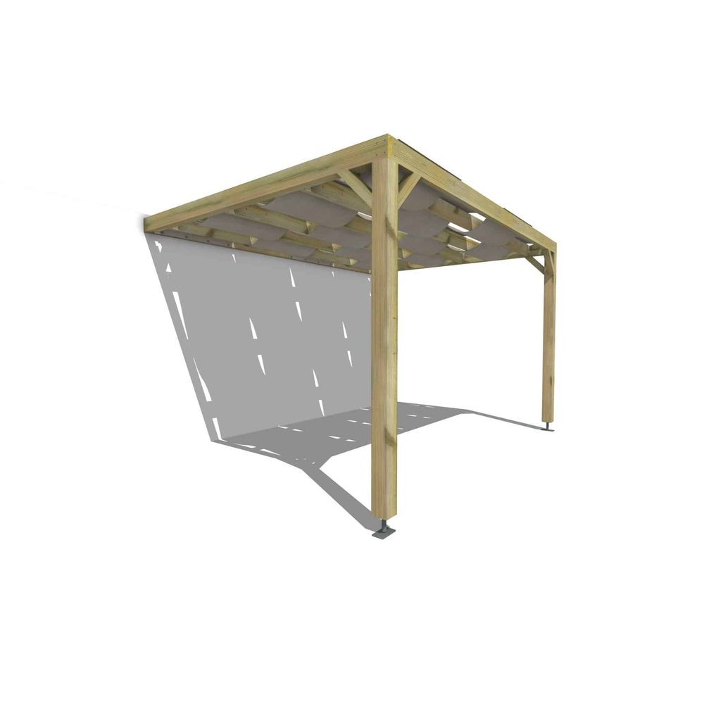 Pergola bois • 4m x 3m • adossée • sens largeur • voilage semi-transparent inclus • livraison comprise