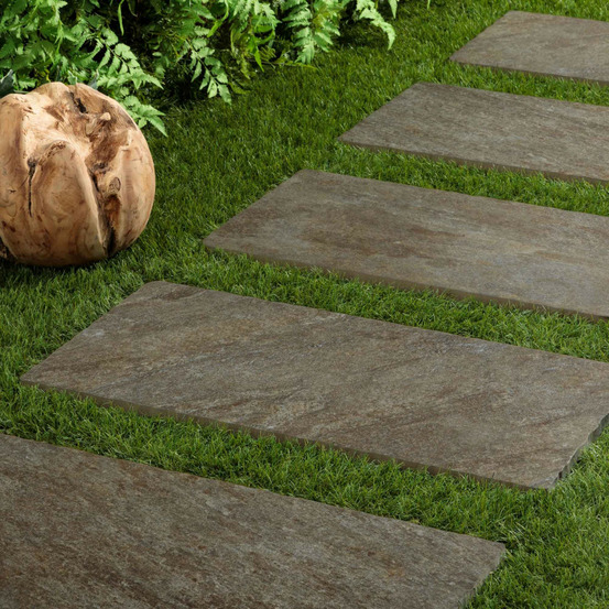 Pas japonais rectangle grès cérame effet pierre marron 80x80x2 cm (à l'unité) - ro'ma nature