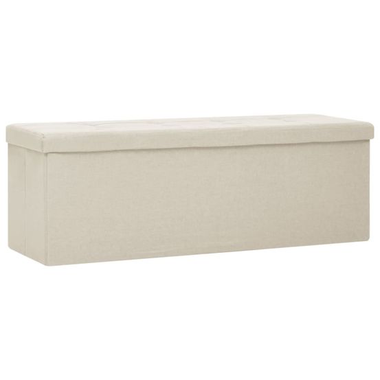 Banc de rangement pliable blanc crème faux lin