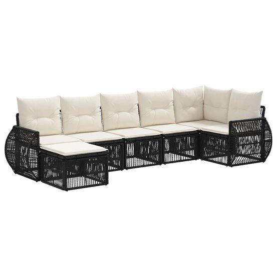 Ensemble de canapé de jardin 7 pc noir et blanc crème polyrotin