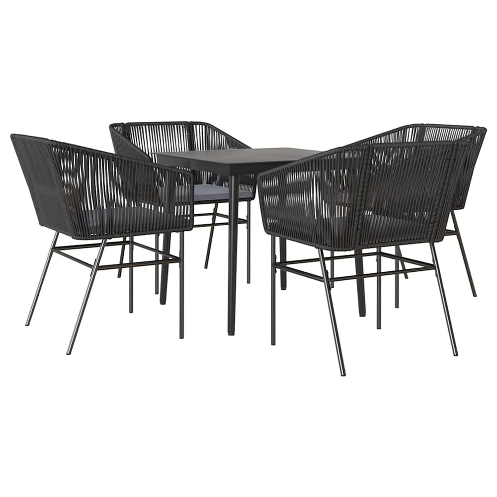 Ensemble à manger de jardin et coussins 5 pcs noir rotin verre