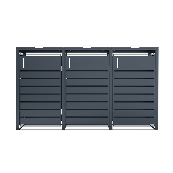 Abri poubelles 3 portes gris – toit plat – structure renforcée en acier galvanisé