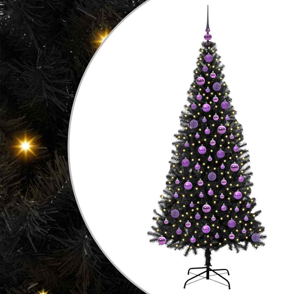 Sapin de noël avec 300 led avec support noir 180 cm pvc