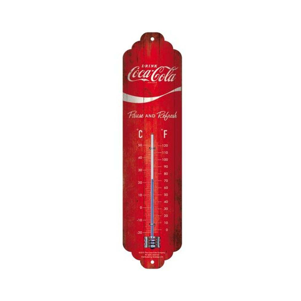 Thermomètre en métal pub 28 x 6.5 cm coca cola logo rouge