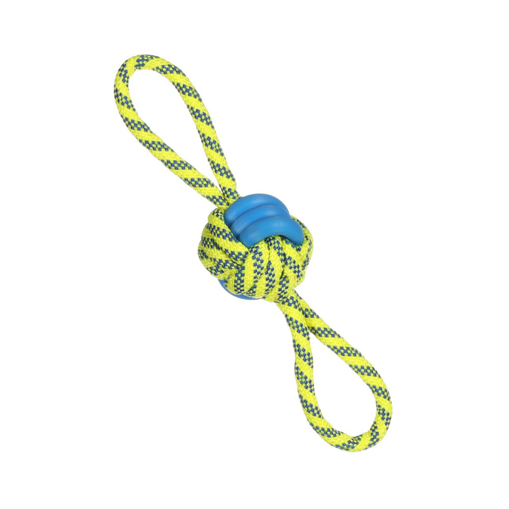 Jouet balle nouée ø 7 cm x 30 cm bleu & jaune pour chien