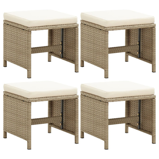 Tabourets de jardin lot de 4 avec coussins résine tressée beige