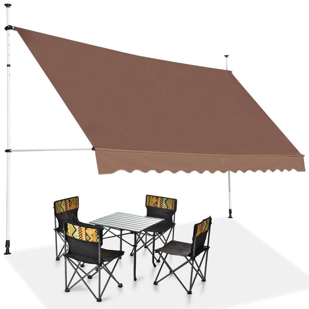 Auvent rétractable 350 x 200-300 cm avec manivelle et ajustement d'angle moderne en aluminium marron