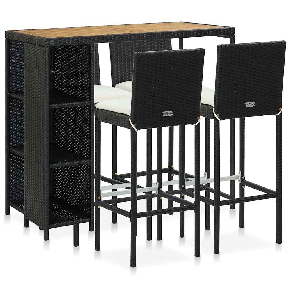 Ensemble de bar de jardin 5 pcs et coussins résine tressée noir