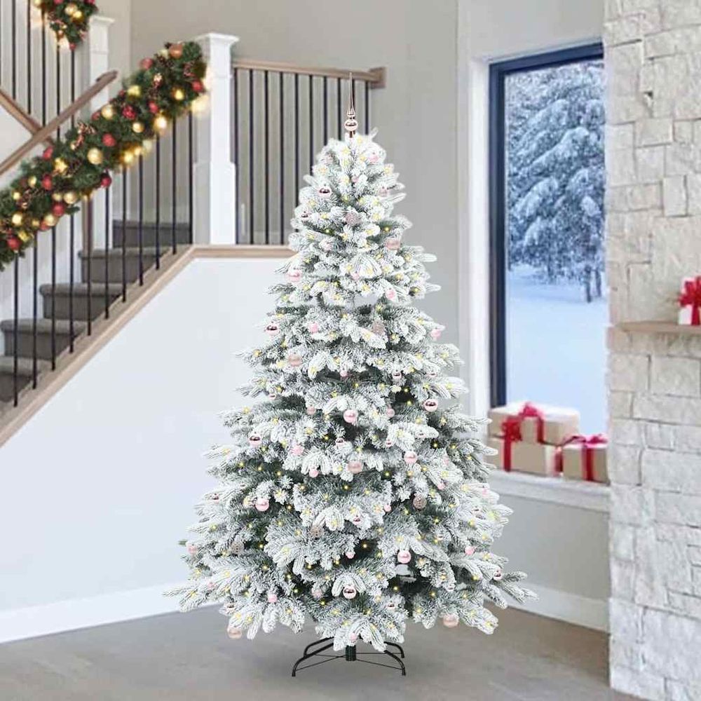 Sapin de fêtes vert 2.4m, kit prêt à décorer avec guirlande led et 120 boules