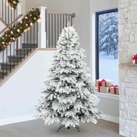 Sapin de fêtes vert 2.4m, kit prêt à décorer avec guirlande led et 120 boules