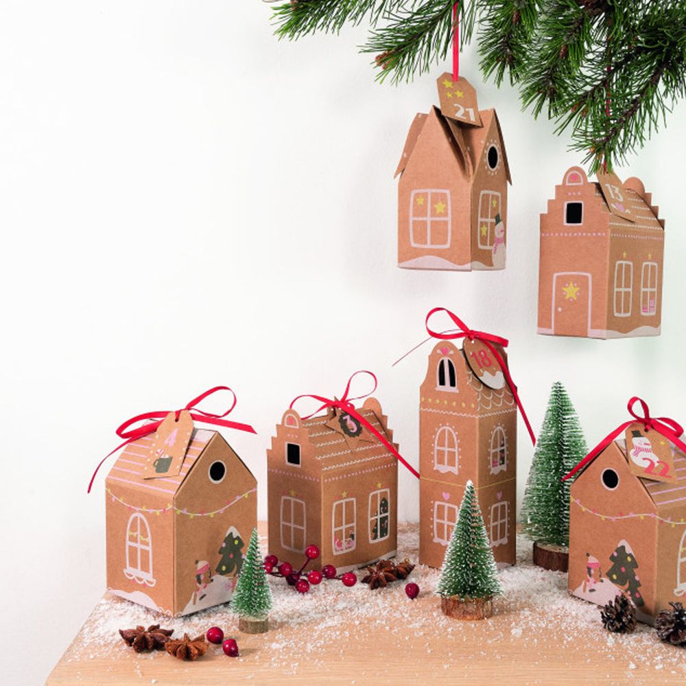 Kit pour faire son propre calendrier de l'avent - maisonnettes en kraft