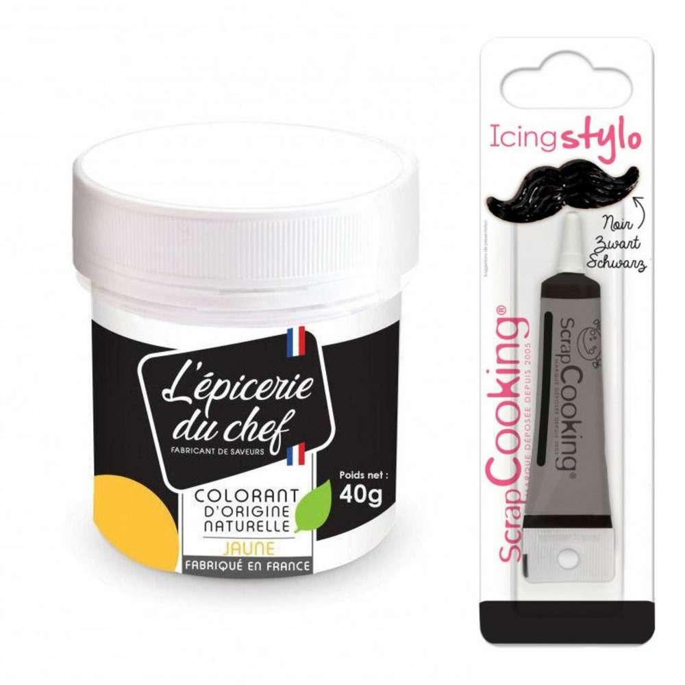Colorant alimentaire naturel jaune 40 g + stylo glaçage noir